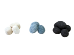 Three-color pebble range: white, grey, charcoal, BB Fires